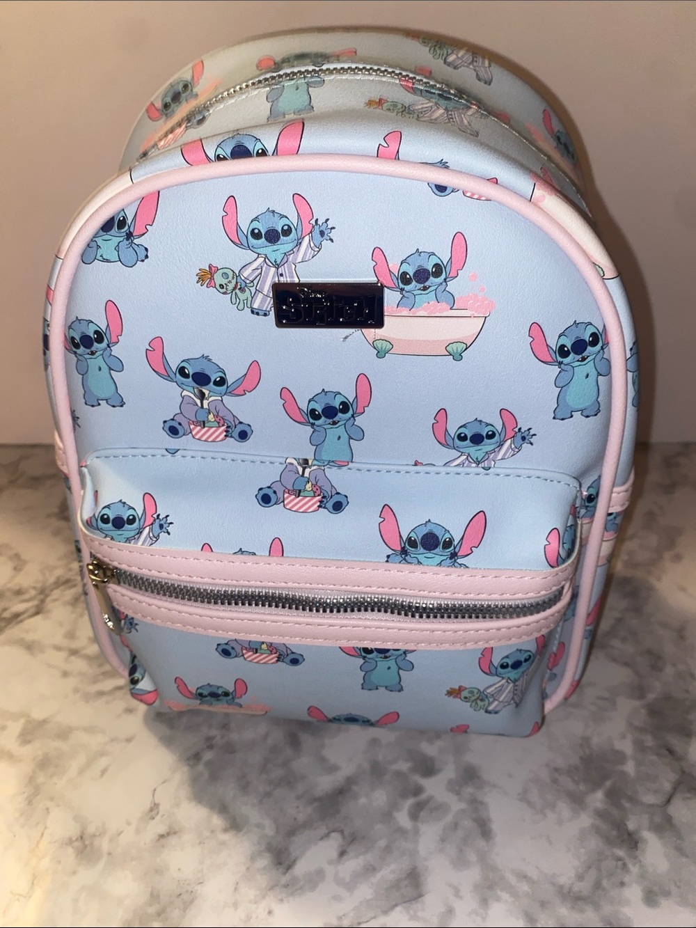 Claire's Blue & Pink Stitch Mini Backpack